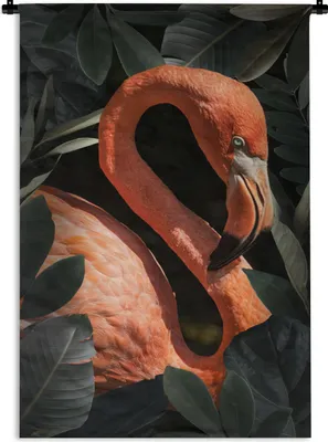 Produktbild von MuchoWow® Wandteppich Wandbehang Flamingo - Porträt - Blätter 90x135 cm Tapisserie Dekoration Wandtuch - Baumwolle - Wandskulptur