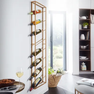 Produktbild von WOHNLING Weinregal Wand Metall Gold 36x150x8 cm Groß für 8 Flaschen Design Wandregal für die Küche Flaschenregal Hängend Schmal Wandmontage