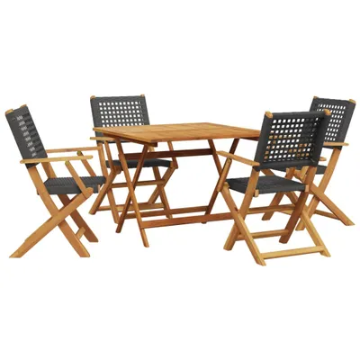 Produktbild von 5-tlg. Garten-Essgruppe Schwarz Poly Rattan und Massivholz