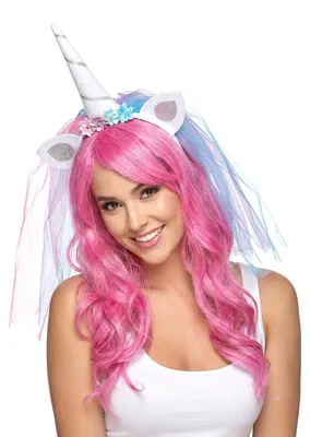 Produktbild von Einhorn-Haarreif mit Schleier weiss-blau-rosa - Einheitsgröße