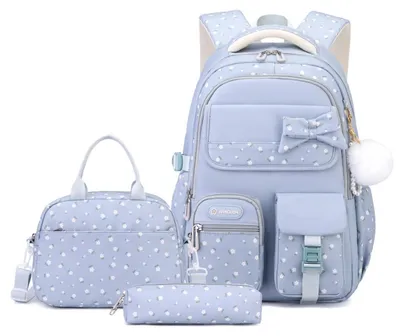 Productafbeelding van Schooltas voor meisjes, 3-delig, schooltas voor tieners, geschikt voor leerjaar 3 t/m 9, blauw