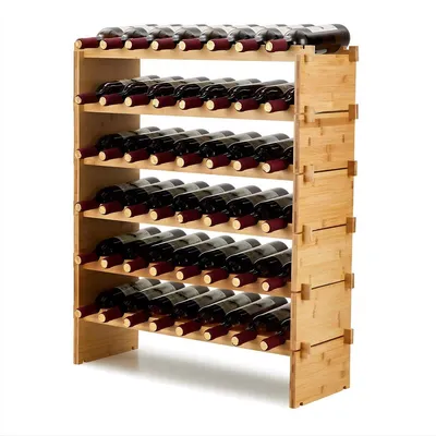 Produktbild von Stapelbares modulares Weinregal 48 Flaschen – 6 Ebenen freistehend – Bambus Weinlagerregal für Bar & Zuhause