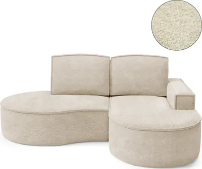Produktbild von DomoHome Ecksofa MOLLY Ohne Schlaffunktion – Halbkreisförmig, Abriamo-Bouclé-Stoff, Mit Losen Rückenkissen, Weicher Bouclé-Bezug, 210x157x88 cm, Rechte SeiteBeige