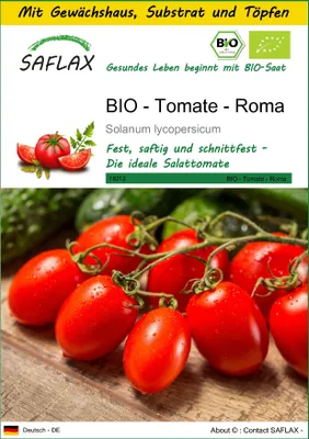 Produktbild von SAFLAX Anzucht Set - BIO - Tomate - Roma - Solanum lycopersicum - 15 Samen - Mit Mini-Gewächshaus, Anzuchtsubstrat und 2 Töpfen