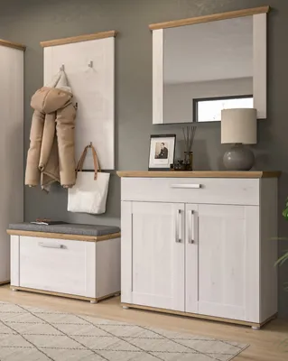 Produktbild von Garderobe Set 4-teilig "Mirano" weiß Lärche und Eiche Artisan Landhaus