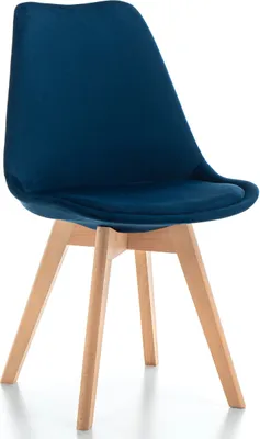 Produktbild von NEW HOME Moderner Stuhl Dublin marineblauer, Holzbeinen - Veloursstoff und Polsterschaum - Skandinavischer Stuhl für Esszimmer - Küchenstuhl