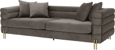 Produktbild von Casa Padrino Luxus Couch Grau / Messingfarben 230 x 95 x H. 70,5 cm - Wohnzimmer Sofa mit edlem Samtstoff - Luxus Möbel