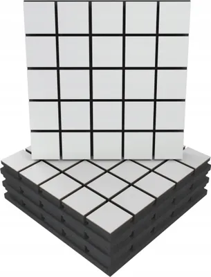 Produktbild von 4 Stück AKUSTIK-WANDPANEELE mit Montageset | "GRID" 50x50x5cm | Absorption und Diffusion | Farbe: Weiß