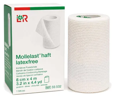 Produktbild von MOLLELAST haft Binden latexfrei 8 cmx4 m weiß 1St PZN 09886117