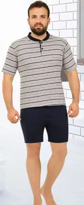 Immagine prodotto di Pigiama da uomo Shorty grigio chiaro XXL a maniche corte in cotone, 2 pezzi R-33