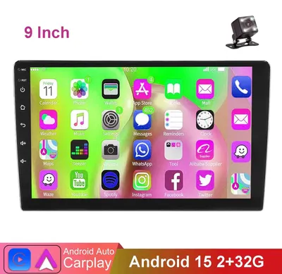 Productafbeelding van Autoradio - Dubbel-DIN - Android 15/16 - 22,9 cm touchscreen - 2 GB RAM / 32 GB opslag - Draadloze CarPlay - Met camera