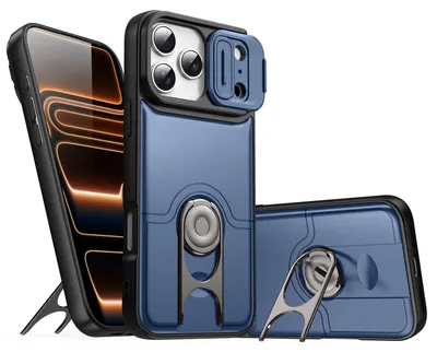 Obrázek produktu pro Pouzdro pro iPhone 18 Pro Max, Posuvným krytem fotoaparátu a kroužkovým stojánkem, nárazuvzdorné ochranné pouzdro Modrá