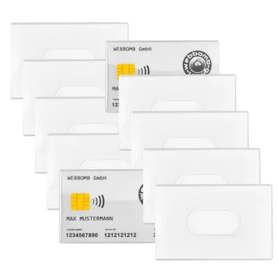 Produktbild von WEBBOMB 10X Ausweishülle Kartenhülle mit Daumenausschub für Ausweise Bankkarten Personalausweis EC Karten Kreditkarten Fahrkarten Führerschein Klarsicht 10 Stück Langloch Schutzhülle transparent