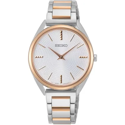 Produktbild von SEIKO Damenuhr Quarz, 5 Bar wasserdicht, gehärtetes Mineralglas, Edelstahl Roségold Cremefarben