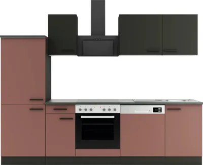 Produktbild von Optifit Küchenzeile ohne Geräte Madrid420/Nizza407 270 cm anthrazit rostrot matt zerlegt Variante reversibel KPMN 2742OE