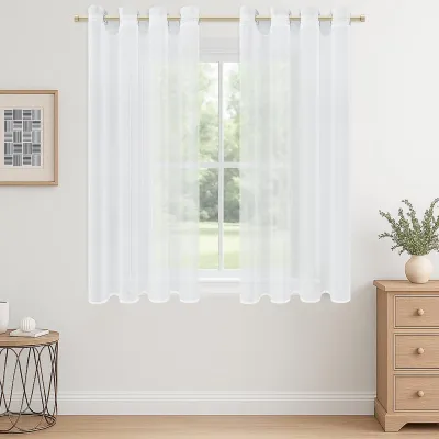 Imagen del producto de Cortina de voile semitransparente con ojales, ideal para salón y dormitorio, color blanco, 140x137 cm - 2 unidades