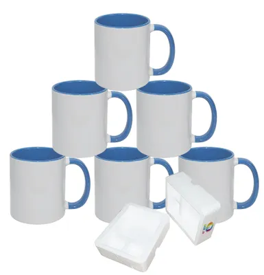 Keramik-Kaffeetassen, 11 oz, Blau, 6er-Set, spülmaschinenfest