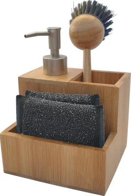 Immagine prodotto di Organizer da cucina in bambù con dispenser per sapone e porta-spugna
