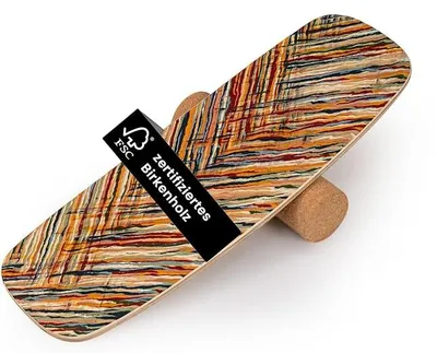 Imagen del producto de Tabla de equilibrio de madera de abedul, con una plataforma de 14 mm y un rodillo de corcho de 10 mm. Entrenador de equilibrio certificado con capacidad de carga de hasta 100 kg. Tabla de equilibrio para niños y adultos
