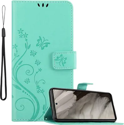 Immagine prodotto di Cadorabo cover per Google Pixel 7A cover in FLORAL TURQUOISE cover protettiva in design floreale con chiusura magnetica, funzione stand e slot per carte Book Case Cover