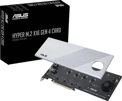 Zdjęcie produktu dla ASUS Hyper M.2 x16 Gen 4, PCIe, M.2, PCIe 4.0, Srebrny, PC, Aktywne