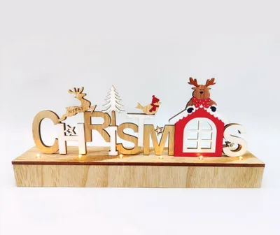 Produktbild von ACA Beleuchtete Weihnachtsdekoration aus Holz, 6 LEDs, batteriebetrieben (2xAA), WW, IP20, 30x6x13cm X06611244
