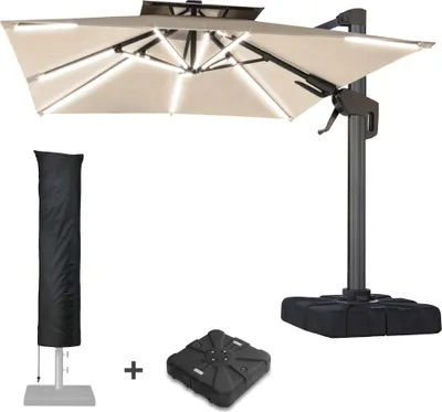 Produktbild von SUN PIETRO | Sonnenschirm | Quadratisch | B:T 300 x 300 cm | Taupe | LED | +Ständer & Hülle | Sonnenschirm, Gartenschirm, Ampelschirm, Balkonschirm