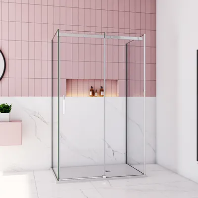 Produktbild von U-Duschkabine Schiebetür 80x130x80cm (Seitenwand:80cm) Duschkabine 6mm Echtglas ESG Glas Duschabtrennung