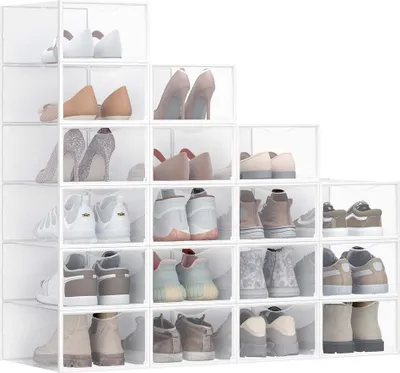 Obrázek produktu pro Sada 18 kusů krabic na boty – průhledné úložné boxy – kompaktní design – rozměry 33,2 x 23 x 14,5 cm