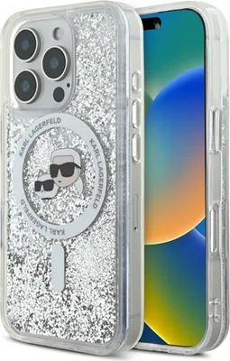 Produktbild von Karl Lagerfeld Liquid Glitter Karl & Choupette Head MagSafe - Hülle für iPhone 16 Pro Max (transparent)