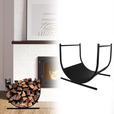 Productafbeelding van TANYEAR Houtopslagrek voor binnen en buiten, metalen rek voor brandhout, houtrek, houtopslag in U-vorm, zwart, 44,5 x 40 cm