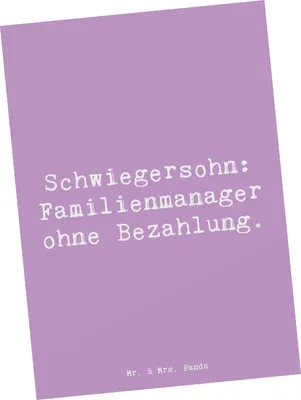 Produktbild von Mr. & Mrs. Panda Postkarte Spruch Schwiegersohn Manager - Lavendeltraum - Geschenk, Grußkarte, einzelkarte, Ansichtskarten, Geschenke, Verwandte, Dankeschön, unbezahlt