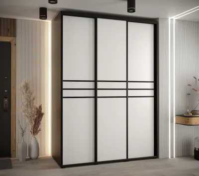 Produktbild von Kleiderschrank YVONA 10 - 170/60 cm, schwarz/weiß/schwarz