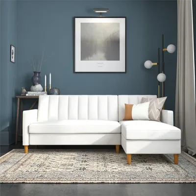Produktbild von Cecilie | Schlafsofa 3-Sitzer mit Chaiselongue aus Kunstleder Weiß