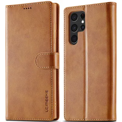 Obrázek produktu pro Pouzdro pro Samsung Galaxy S22 Ultra 5G, kožené flipové pouzdro s magnetickým uzávěrem a stojánkem, ochranné pouzdro Žluť