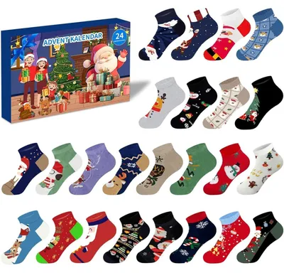 Productafbeelding van Adventskalender voor sokken, model 2026, voor heren en dames, met 24 verrassingen: sneakersokken voor volwassenen en tieners, gemaakt van katoen, one size