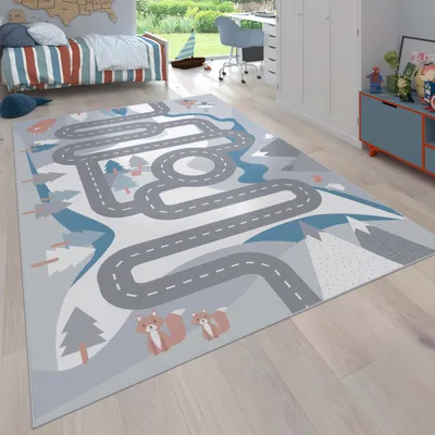 Produktbild von Kinderteppich Spielteppich Teppich Kinderzimmer Straßen Design Mit Tieren Creme Grösse 80x150 cm