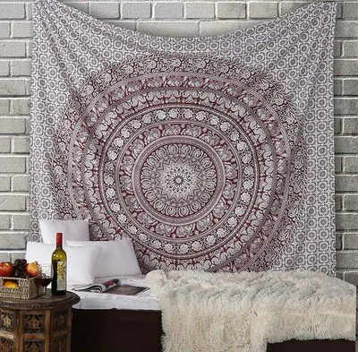 Produktbild von Unyqoos® Mandala-Wandteppich mit Elefantenmotiv, Boho-Wandbehang 230 x 211 cm, 100% Kaen – vielseitig als Tagesdecke, Picknick- oder Strandtuch