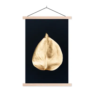 Produktbild von MuchoWow® Textilposter Blätter - Schwarz und Gold - Schwarz - Gold - Luxus 120x180 cm mit holzfarbenen Rahmen - Textil-Plakat