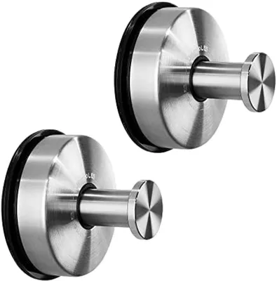 Produktbild von PolkaHome® 2er Set RVS Badezimmer Handtuchhaken mit Saugnapf – Starke Vakuumhaken für Handtuchaufbewahrung in Küche und Dusche