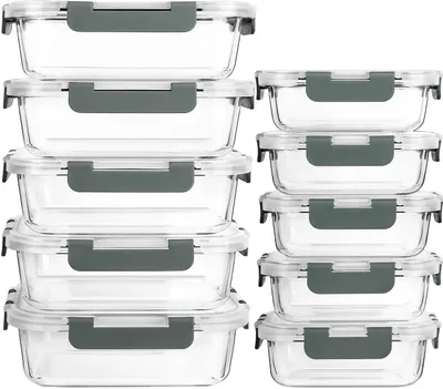 10er-Pack Glasbehälter mit Deckeln, 5×1124 ml + 5×414 ml, luftdicht