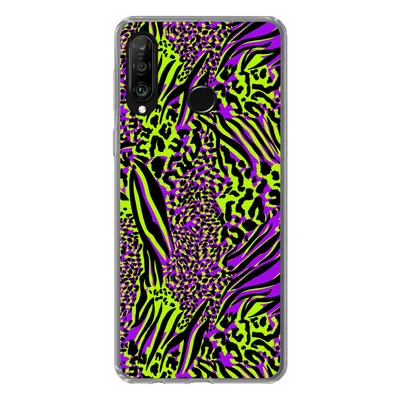 Produktbild von MuchoWow® Handyhülle Schutzhülle Hülle für Huawei P30 Lite Tiermuster - Zebra - Neon - Lila Silikon Softcase Handy Hülle - Handyhülle