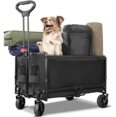 Produktbild von Bollerwagen klappbar 120L – Faltbarer Transportwagen bis 120 kg, Gartenwagen mit Regenabdeckung, schwarz