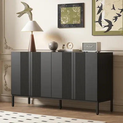 Produktbild von STILVORA Sideboard mit verstellbare Regale,Aufwahrungsschrank Kommode grifflos mit Metallbeine,Beistellschrank mit 4 Türen,Schwarz