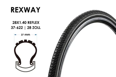 Produktbild von 28 Zoll REXWAY City Trekking Reifen Fahrrad 37-622 Mantel Tire Decke 28x1.40 REFLEX