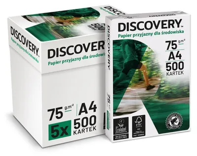 Zdjęcie produktu dla Discovery - Papier ksero Discovery A4 75gr Biały | Pak jeden 500 arkuszy | 5 sztuk