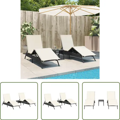 Produktbild von The Living Store Sonnenliegen 2 Stk. mit Tisch Schwarz Poly Rattan