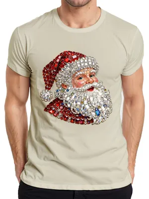 Produktbild von Weihnachtsmann Juwelen Mosaik Vintage Weihnachten Glitzer Herren T-Shirt, Natur, XL