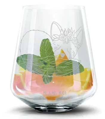 Produktbild von Mr. & Mrs. Panda Tumbler Wüstenfuchs Blumen - Transparent - Geschenk, Cocktailglas, Martini Glas, Blumenkranz, Afrika, Longdrinkglas, Glücklich, Whiskyglas, Whiskey
