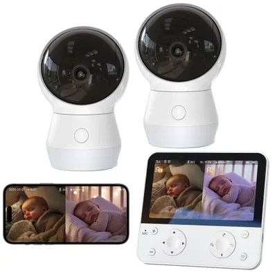 Produktbild von Babyphone mit 2 Kameras 5,5" Babyphone mit APP Nachtlicht KI/Weinen/Bewegungs/Geräuscherkennung Automatische Verfolgung 2,4G&5G-WLAN Bluetooth